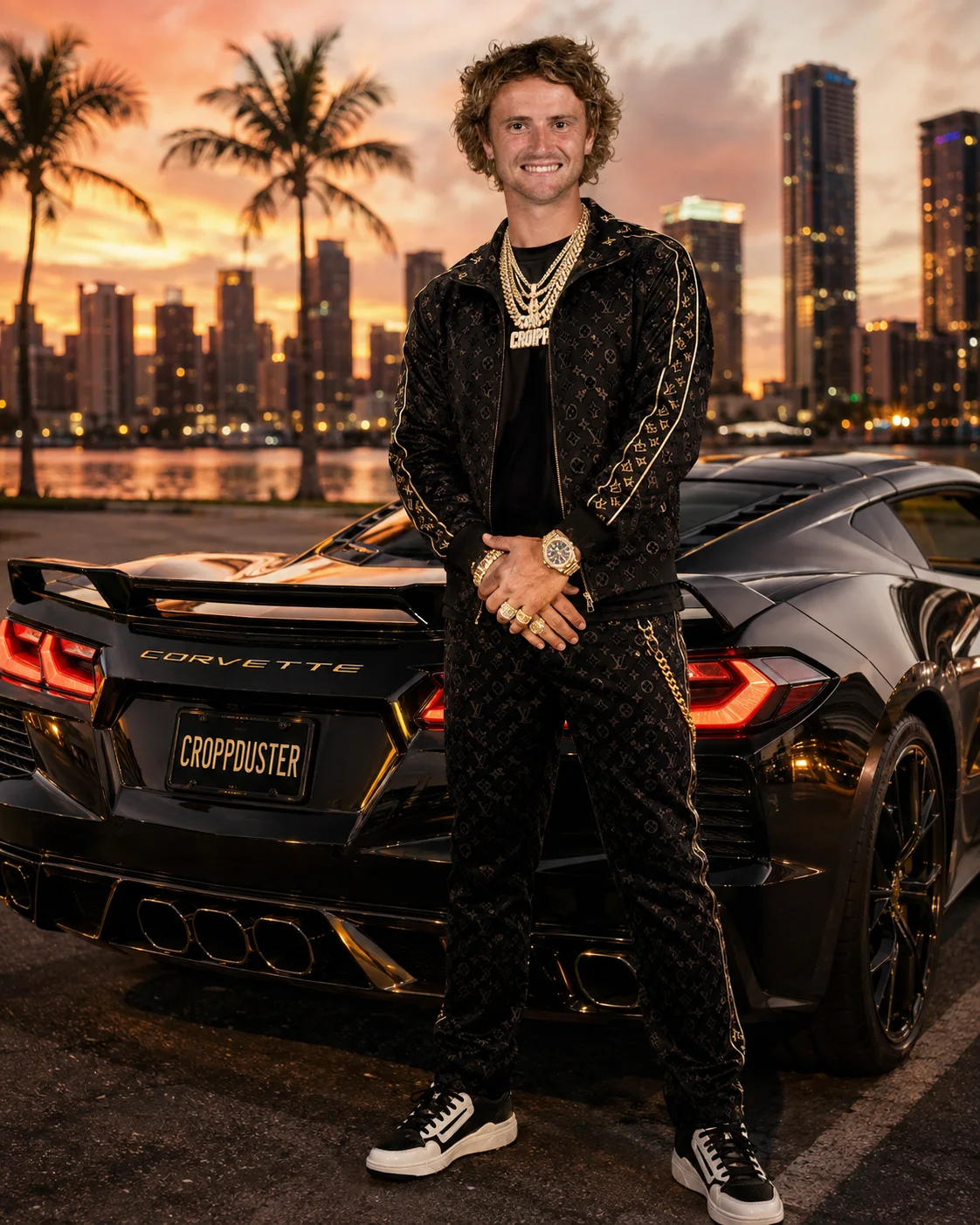 Ian Cropp standing beside the CroppDuster Corvette